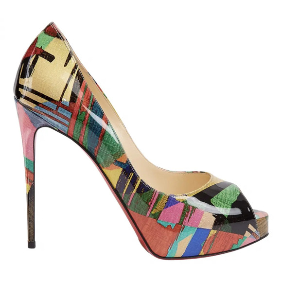 Christian Louboutin New Very Prive 120 Patent Mag Multicolor Peep Heel Pump 38 - Picture 1 of 12